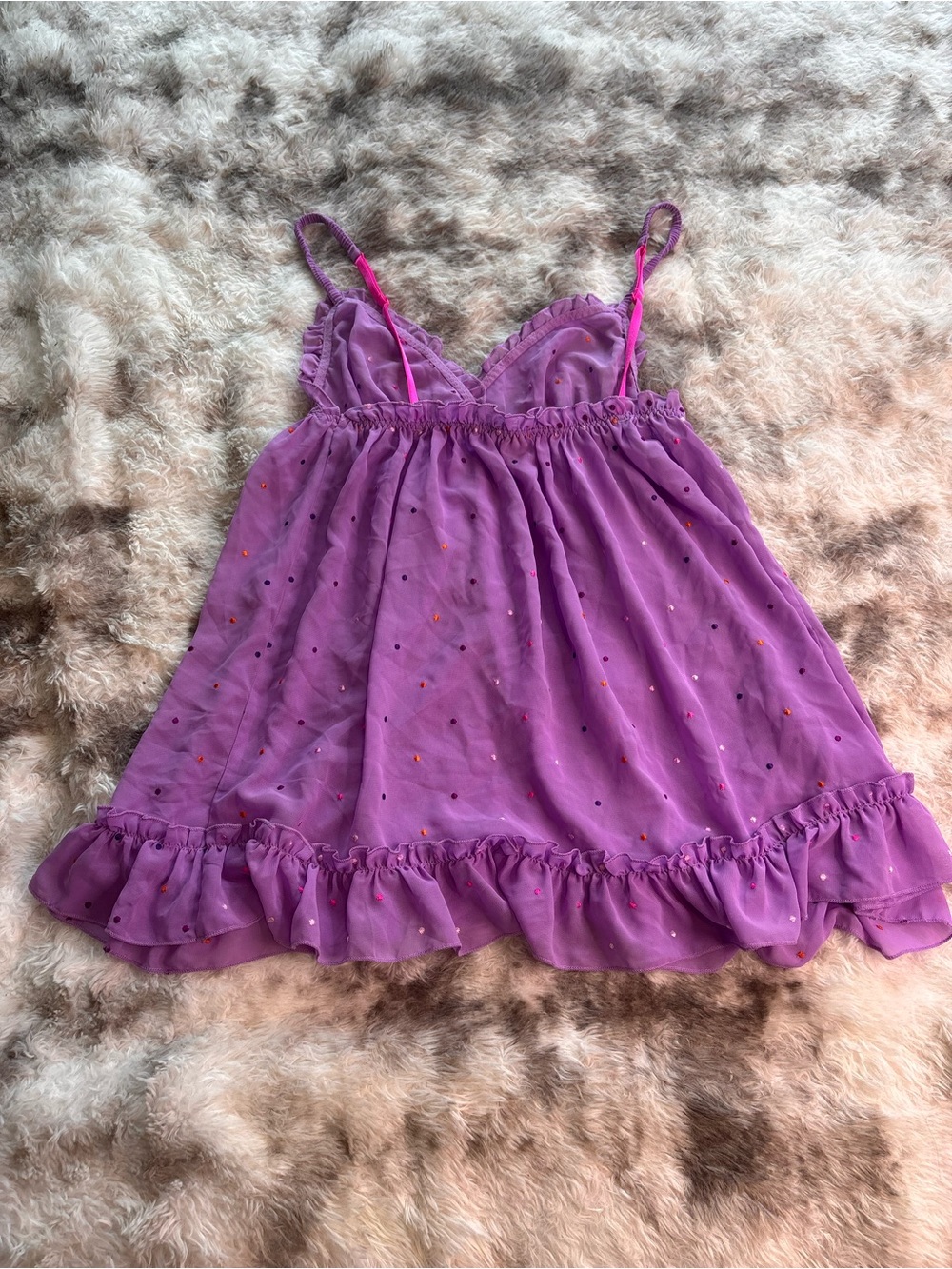 Victoria's Secret Lavender Sheer Ruffle Babydoll with Orange Accent - Picture 2 of 6